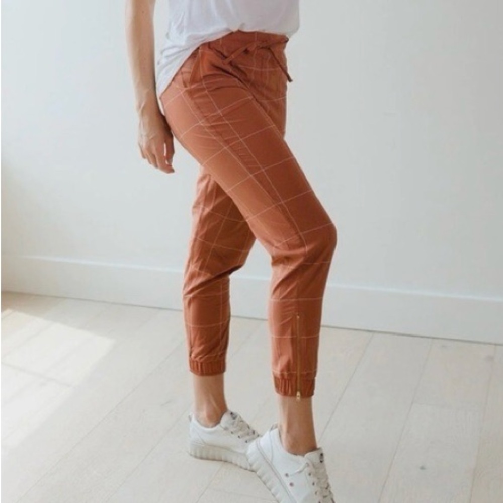 Chic Albion Terracotta Windowpane Ankle Pants